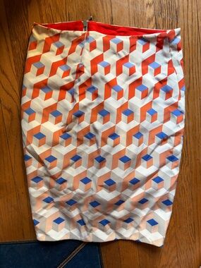 Dion Lee Geometric Print Pencil Skirt in Orange, Blue & White